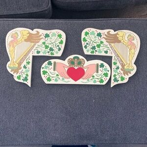 3 Irish Decorative Wooden Wall Art with Heart and Floral. Good condition